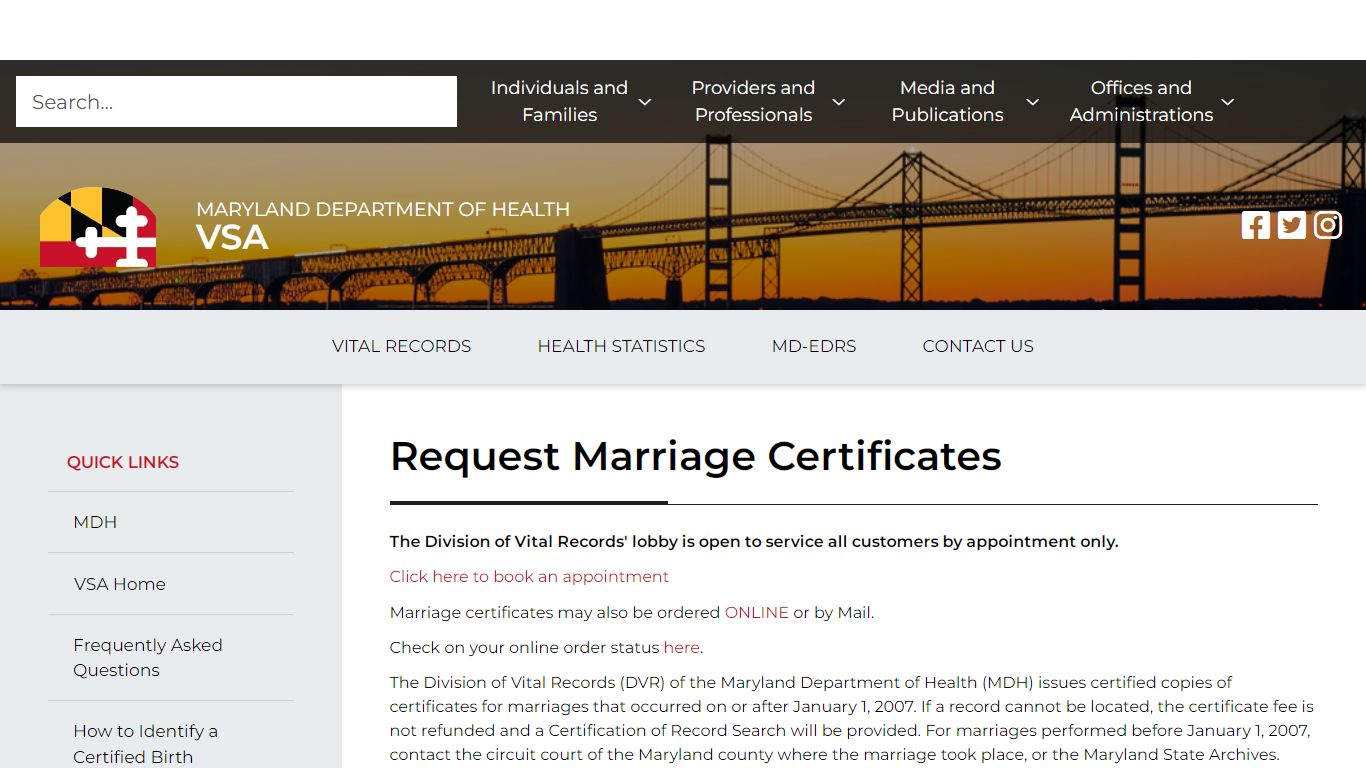 Maryland Department of Health marriage